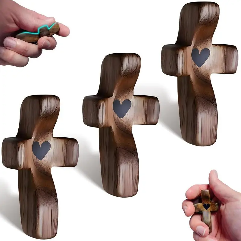 3/5/20 PCS Cross My Heart,Wooden Cross,Encouragement Gift Stress Relief Cross,Prayer Cross for Hand,Pocket Cross Christian Gifts for Women and Fidget Toys for Children and Adults small
