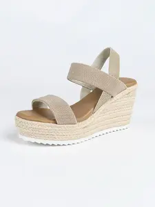 Women's Bohemian Elastic Woven Platform Wedge Sandals, Summer Vacation Thick Sole Shoes, Bohemian Style Sandals