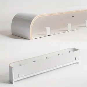 1 Piece Modern Minimalist Wall-Mounted Coat Rack with Hidden Hooks and Shelves - Space-Saving Veneered Iron Construction, Natural Wood Tone Coat Rack for Entrance Halls, Corridors and Bedrooms - Easy-to-Assemble Durable Hardboard Design (Model: DM307)