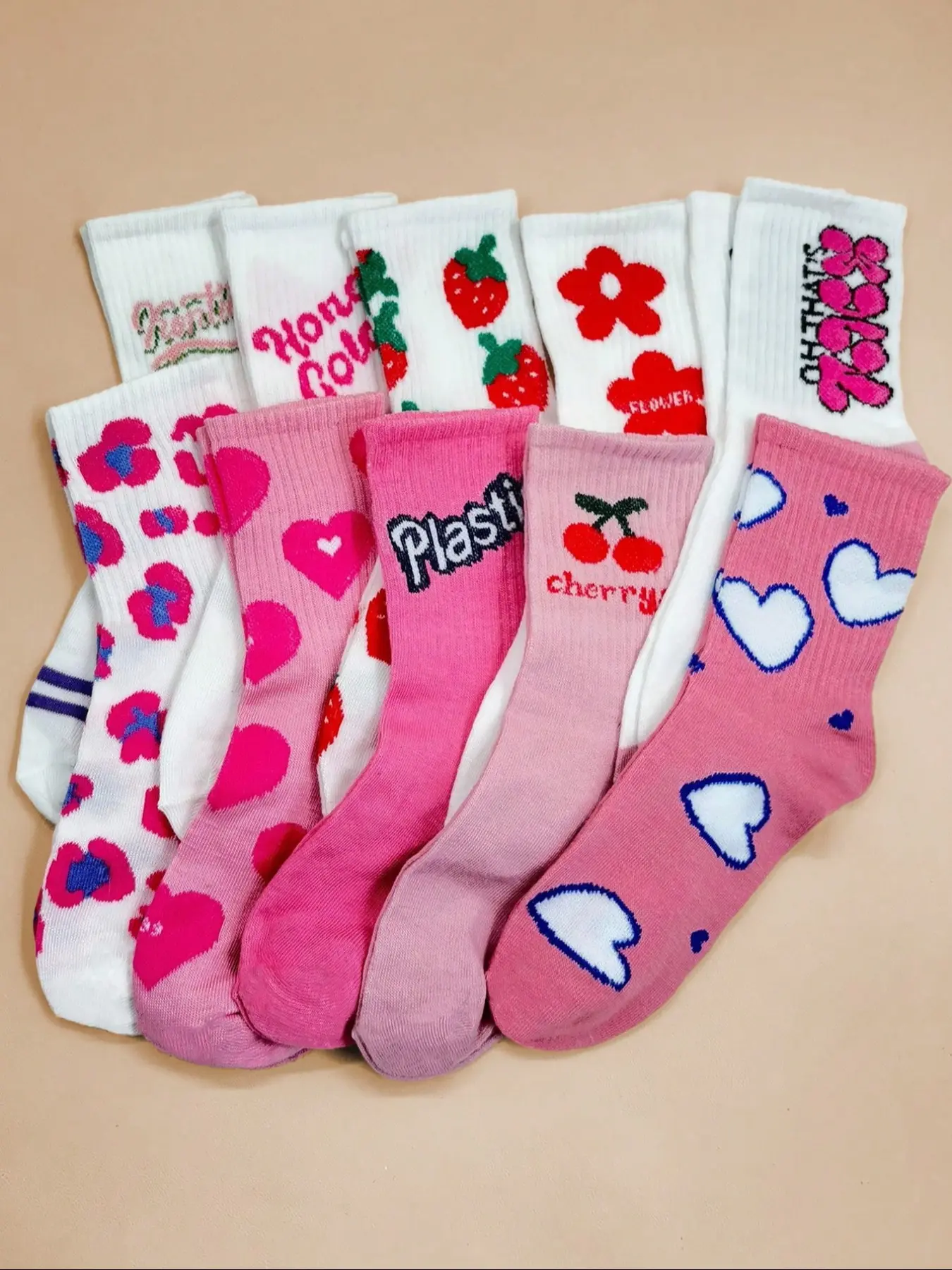 Women's Fashionable Comfortable Breathable Knee-High Socks, Year-Round Wear, British Heart & Strawberry Pattern, All Season Socks