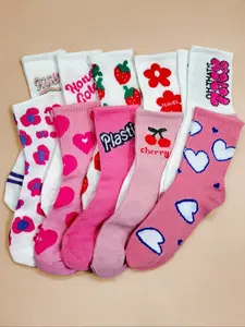 Women's Fashionable Comfortable Breathable Knee-High Fitted Socks, Everyday Year-Round Wear, British Heart & Strawberry Pattern