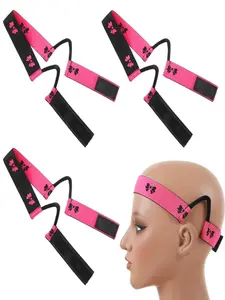 3Pcs Wig Band with Ear Cut Outs, Double-Sided Elastic Velvet Wig Band for Lace Front with Ear Cut Outs, Soft Painless Wigs Strap Secure for Lace Front Wigs, Elastic Headbands