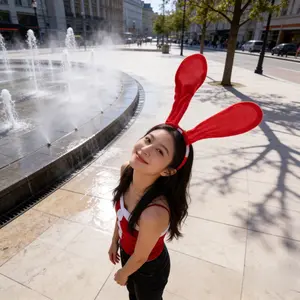 PESENAR Woolen Bunny Ear Headband, Easter Festival Outfit Accessory, Red Bunny Ear Hair Hoop, Cute Bunny Ear Headband, Perfect for Easter Outfits, Versatile & Stylish