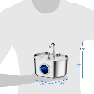 74oz/2.2L Stainless Steel Pet Water Fountain, USB Powered Ultra-Quiet Pump, 4-Stage Filtration with Water Level Window for Cats & Dogs