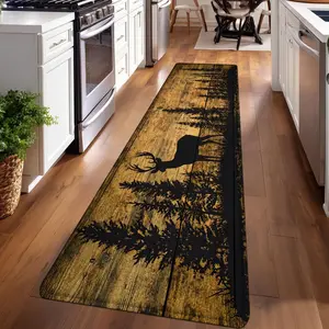 1PC，Brown and Black Deer Herd Grass SilhouettePatterned strip rugs, used for everyday or festive decorations, entryway mats, RV mats, bathroom non-slip mats, bedroom bedside mats, and kitchen mats.