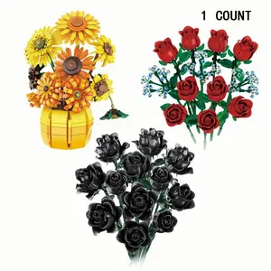 Sunflower Building Blocks, 1 Box Flower Bouquet Vase Model Set, Assembled Toys, Puzzle Toys, Creative Building Blocks, Decorative Items