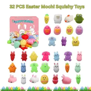 32 PCS Easter Mochi Squishy Toys – Mini Stress Relief Fidget Toys for Kids, Easter Basket Stuffers & Party Favors with Storage Box