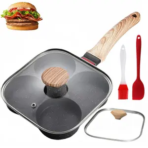 Egg Pan With Lid 4-Cup Nonstick, and Healthy Granite Egg Frying Pan, Versatile Breakfast Skillet for Eggs, Pancakes, Plett, Crepes, Compatible with Gas Stove and Induction Cooktop