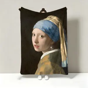 Blanket flannel printed with world-famous paintings, Mona Lisa, Girl with a Pearl Earring, Picasso, Da Vinci, Renaissance European oil paintings, cotton-silk texture, suitable for all ages, customizable from 30 inches to 80 inches