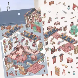 Two Transparent PET Stickers Depicting A Scene From The Movie "The Pear Garden Horror," Suitable for Waterproof Decoration on Suitcases, Phone Cases, Laptops, Helmets, and Skateboards. Perfect for DIY Creative Stickers.