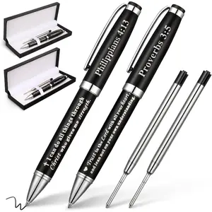 2 count Christian Gifts for Men Proverbs 3:5 Christian Engraved  Pens Pastor  for Men Black  Verse Pens with Box and 2 Refills, Personalized Gifts for Church Graduates Birthday