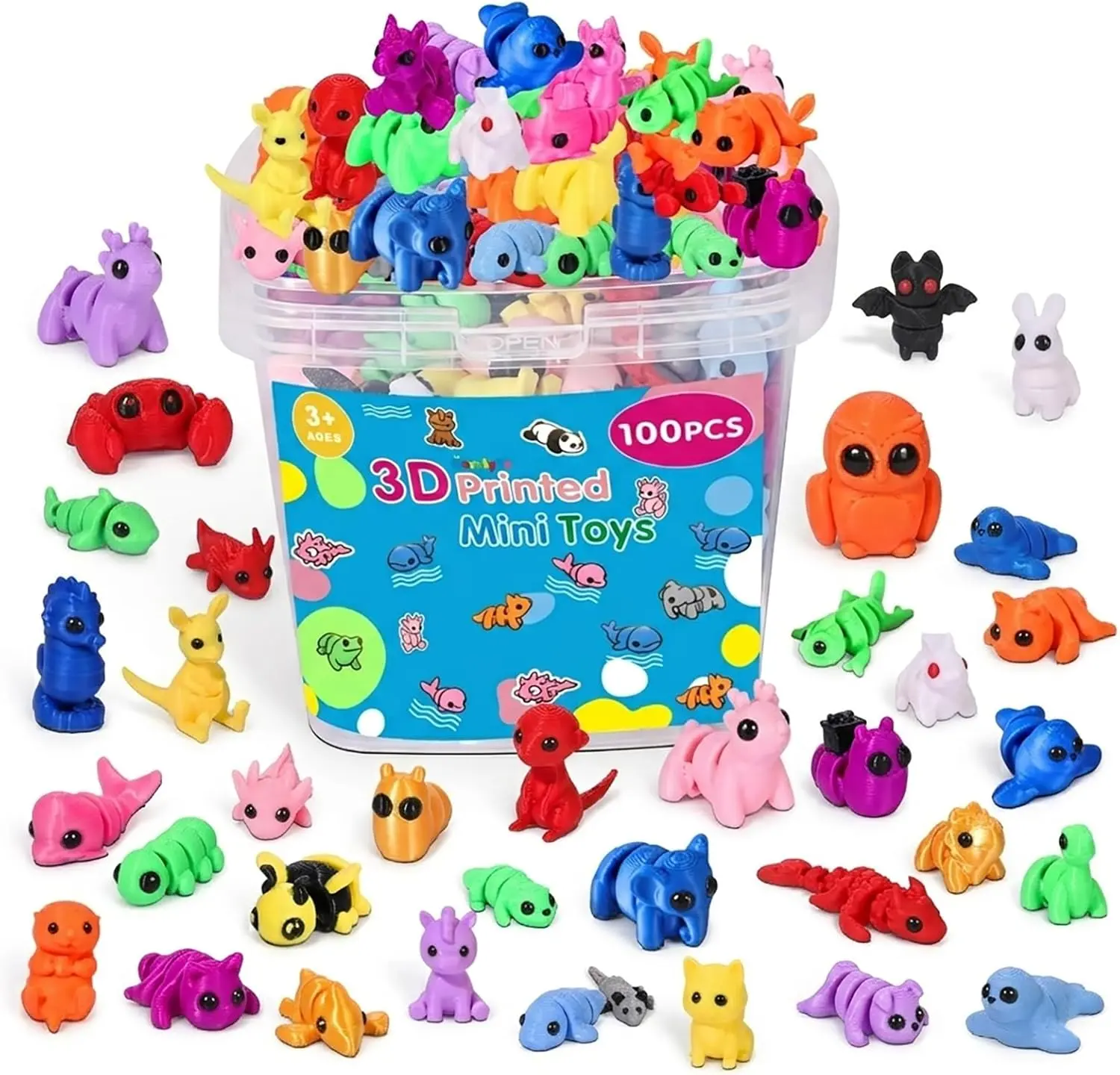 100PCS 3D Printed Animal Figurines: Cute Party Favor Mini Toys for Kids, Small 3D Fidget Toys for Party Bag Fillers, Treasure Box & Classroom Prize, Birthday Gifts, Goodie Bag Stuffers and Giveaways