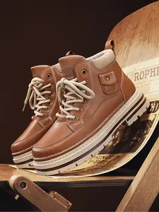 Men's Patchwork Lace Up Front Hiking Boots, Casual Sporty Outdoor Boots for Daily Wear, Male All-match Round Toe Shoes for Daily Wear