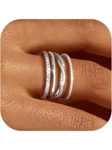 Stackable Rings for Women Non Tarnish Dainty Gold Plated Stackable Thin Rings Cubic Zirconia Thumb Ring Set Trendy Statement Promise Wedding Bands Engagement Ring for Women Size 5-10 Rhinestone Decor Ring