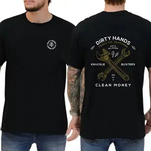 Dirty Hands Tool Shirt, Bold Wrench Graphic With “knuckle Busters Clean Money” Slogan, Built For Hard Workers, Unisex Streetwear Casual Tops