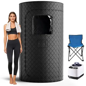 Enhulk Portable Sauna Box for Relaxation, Detoxification, Steam Sauna Tent for Home with 3.0L Steamer, Folding Chair, Remote Control, Doormat, 9 Levels, 3.6' x 3.6' x 5.9', Circular