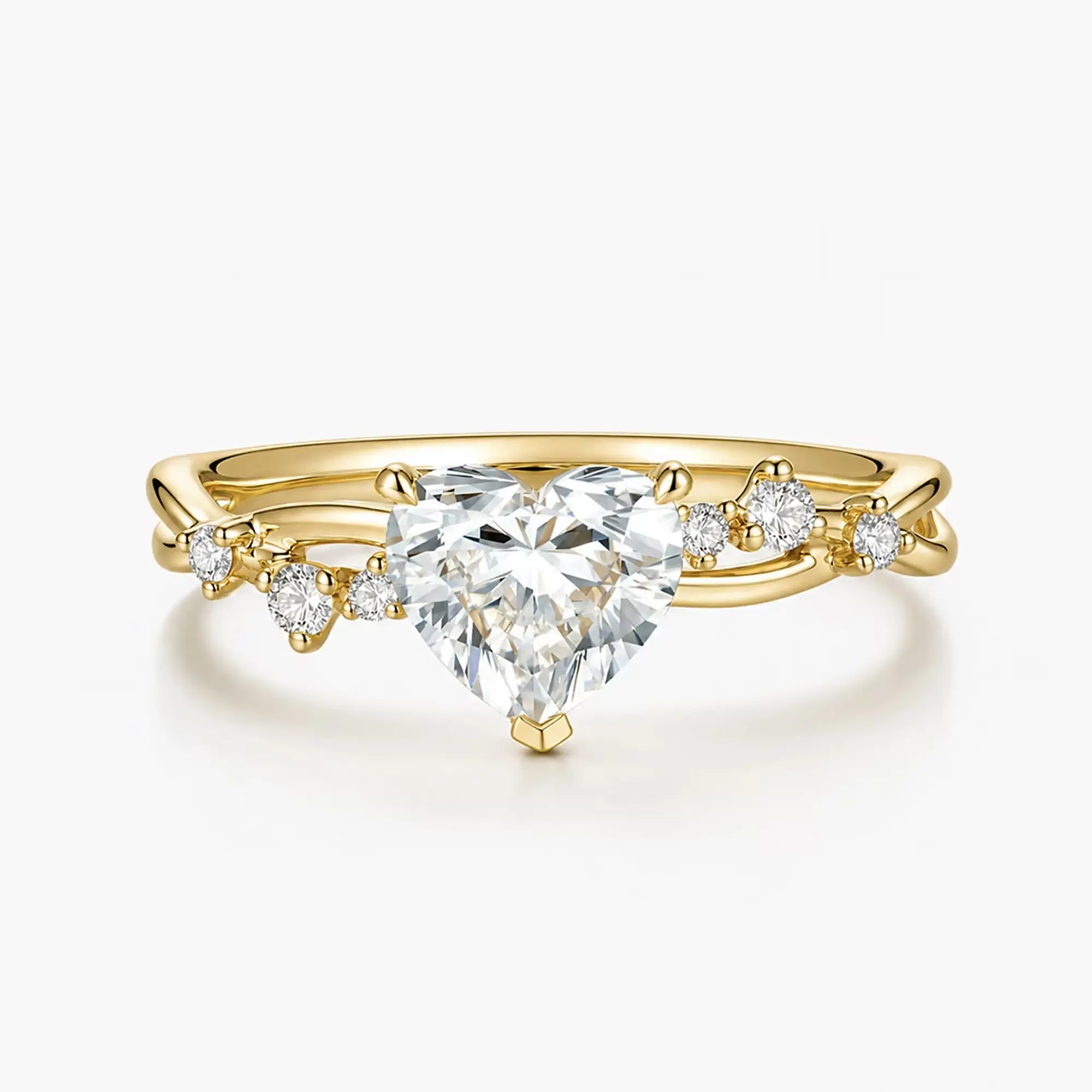 DARRY 18K Yellow Gold Plated Sterling Silver Romantic Heart Twisted Zirconia Promise Ring
