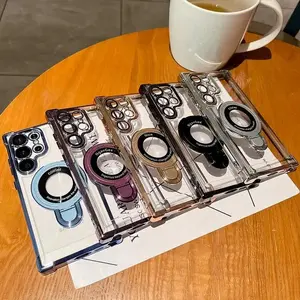 Premium 4 Corner Airbag Shockproof Phone Case for Samsung Galaxy S26/S25/S24/S23/S22 Ultra/Plus, Built-in MagSafe Kickstand & Lens Protection, Anti-Yellowing Clear Full-Body Protective Cover