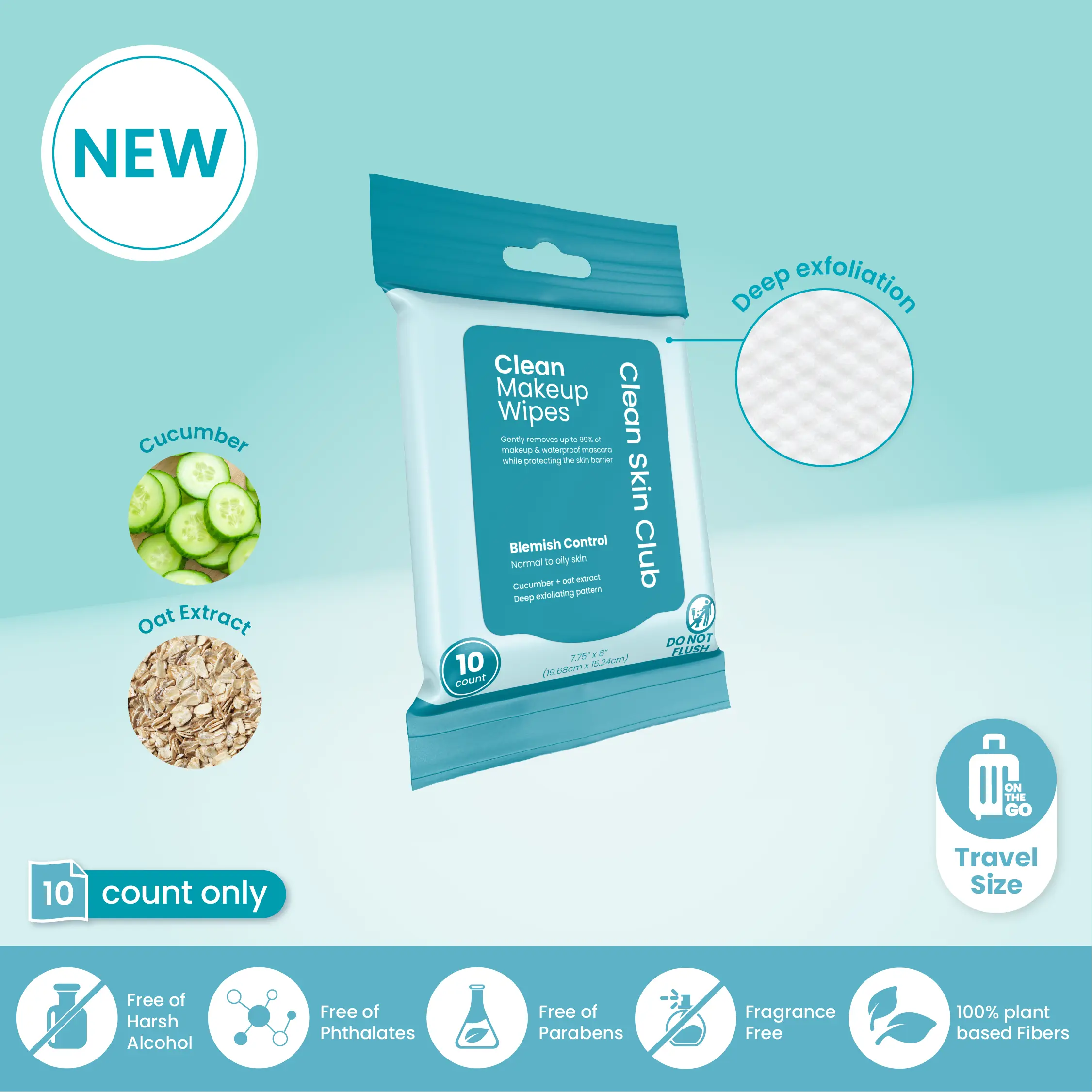Clean Makeup Wipes Blemish Control Travel 10ct: Refreshing, Non-Irritating Removal for Normal to Oily Skin