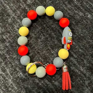 Rocket Ship Keychain Wristlets with Colorful Beads and Red Tassel Charm