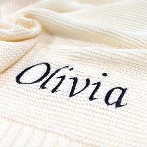 Customized Blanket - ADD NAME AT CHECKOUT NOTES - Super Soft 100% Fine Knit, Cozy Cotton - Gentle Texture and Lightweight Finish