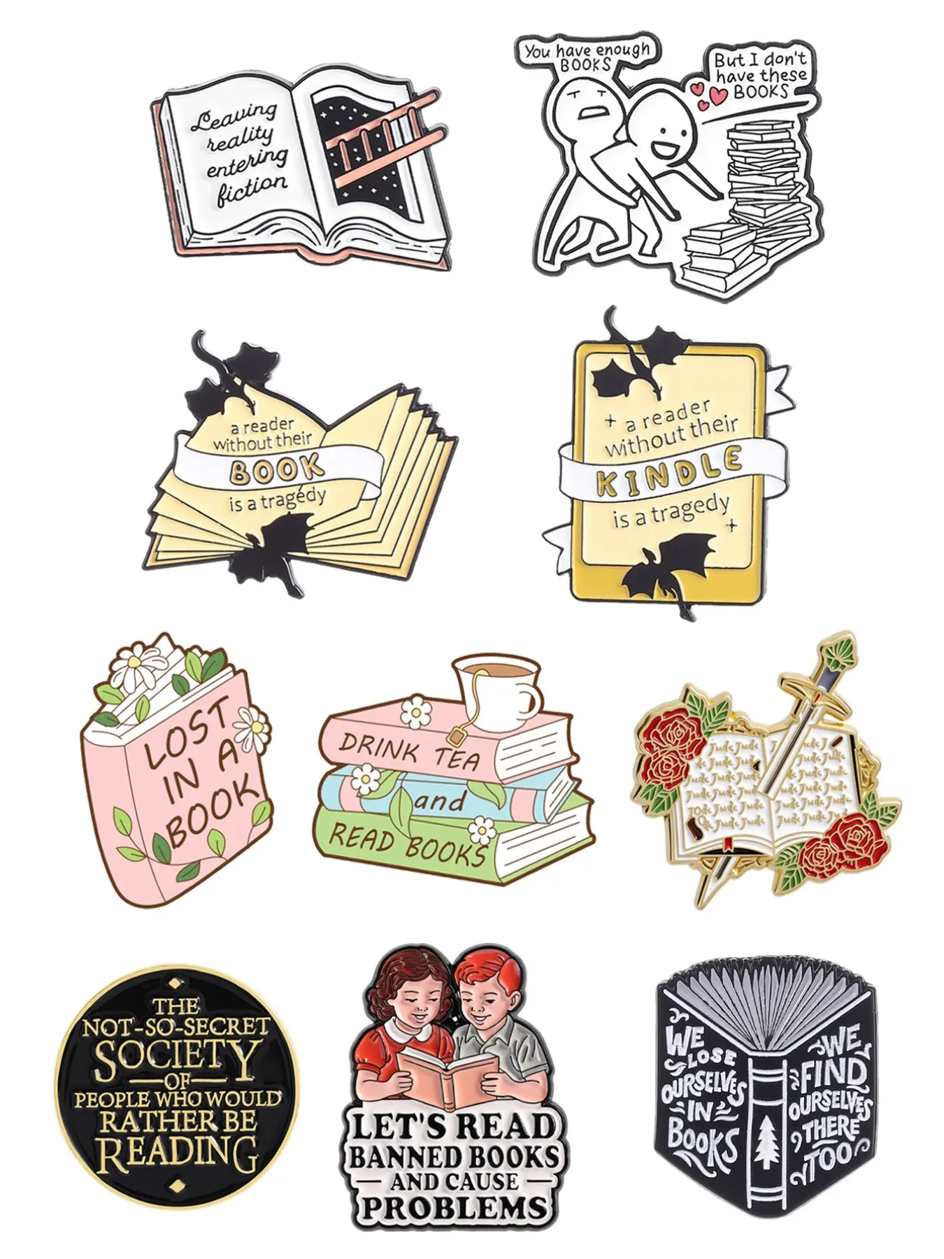 Book Lover Enamel Pin Set, Perfect Gift for Reading Enthusiasts, Durable & Stylish Pins, Ideal for Book Clubs & Libraries