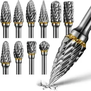 10Pcs Carbide Burr Set Compatible with Rotary Tool Die Grinder Bits Rotary File Rasp with 1/8" Shank Tool Accessories for Attachments Cutting Burrs Metal Grinding Engraving Porting Double Cut