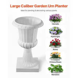 fathersdaygift  VEVOR Plastic Urn Planters, 9.8x 16.5 Inch, 2 Pack White Classic Flower Pots Front Porch Planters, Indoor Outdoor Vase for Wedding, Party, Event, Home, Stage, Garden, Balcony, Patio DecorationVEVOR Super Brand Day
