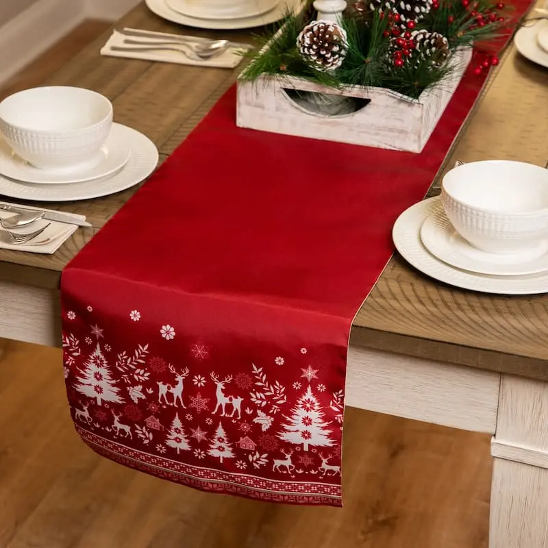 Northlight 36231580 90 x 14 in. Reindeer & Snowflakes Rectangular Christmas Table Runner, Red