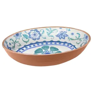 212 MAIN Rio Turquoise Floral Multicolored Melamine Artisan Oval Serving Bowl - 91.3 oz, Stackable Kitchen Tableware, Model 6060398