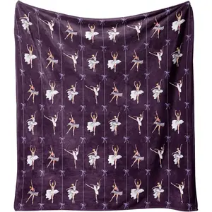 1pc Men's and women's blankets, purple winter holiday blankets, cute Christmas Nutcracker ballerina pattern blankets, soft and warm flannel blankets, suitable for living room sofa beds.