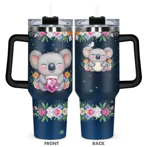 Koala Pattern Tumbler, 1 Count 40oz Stainless Steel Insulated and Durable Water Bottle with Lid, Birthday Gift for Friend
