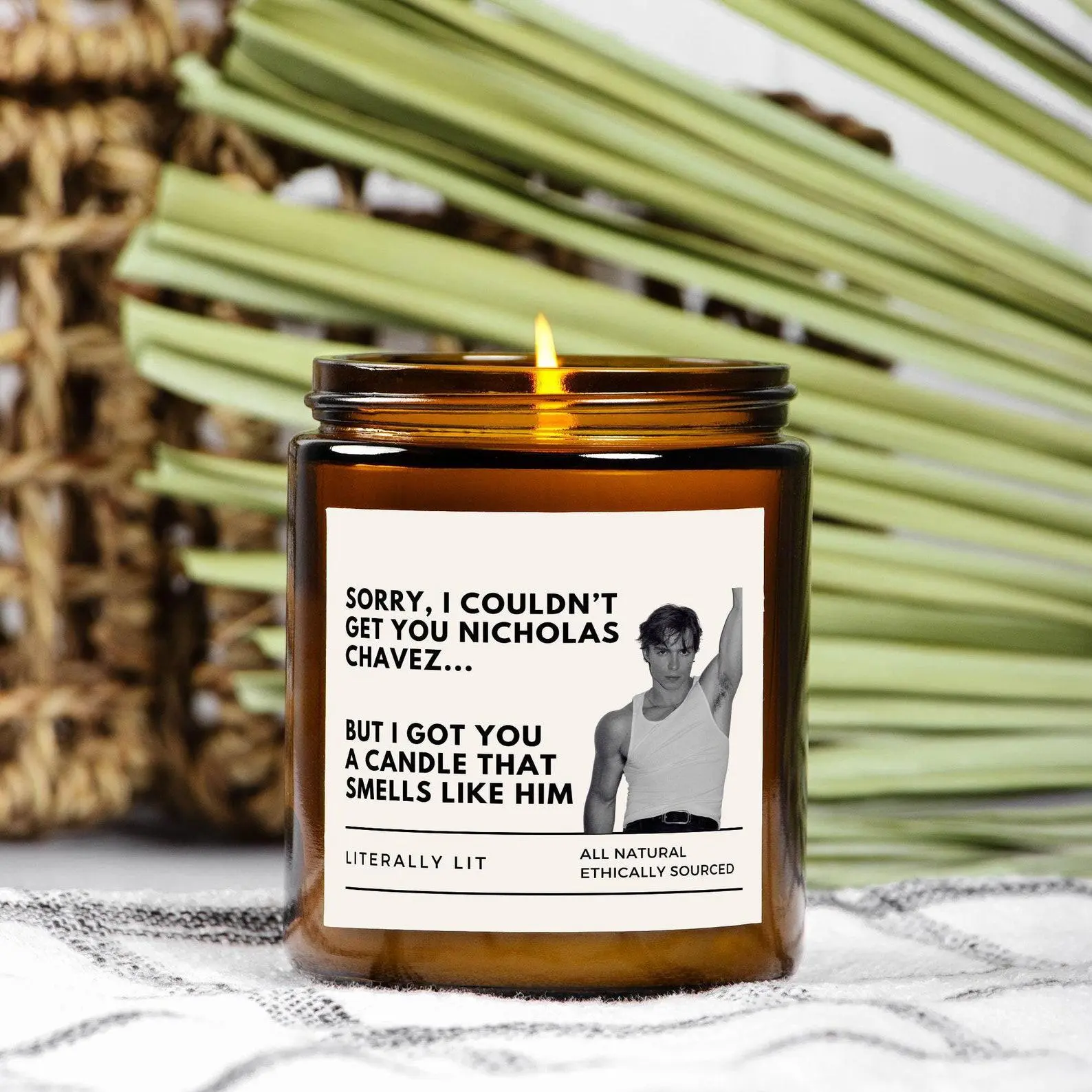Nicholas Chavez Scented Soy Candle, Nicholas Chavez Fan Gift (Multi-Size, Amber Jar)