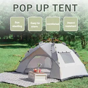 Silver Outdoor Shelter Automatic Pop-Up Tent, Sunshade, Portable Camping Tent for Travel, Beach, Fishing, 2-3/3-4 Person Waterproof Sun & Rain Protection