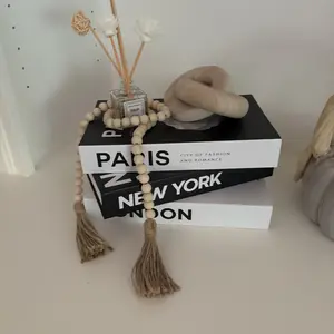 2pcs Round Coffee Table Wood Knot Decor and Wood Bead Garland Set, Shelf Decor, Wooden Chain Link Decor, Boho Home Decorations, 92 cm Wood Bead Garland with Tassels for Living Room, Farmhouse Dining Table Decor, Home Decor Accessory