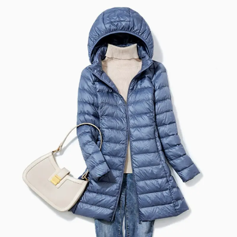 Women’s Lightweight Hooded Puffer Jacket, Long Sleeve Packable Winter Coat with Zipper Womenswear Everyday hoodie warm