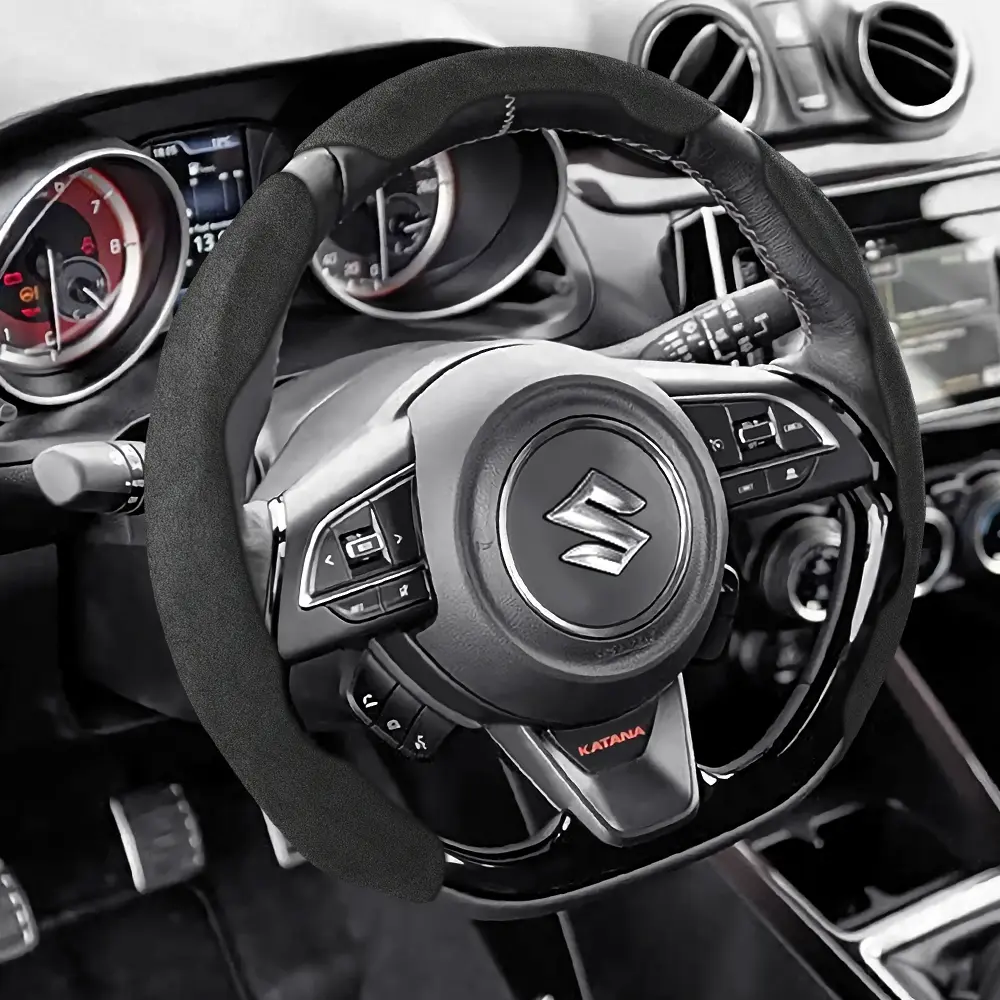 For SUZUKI Alcantara Suede Steering Wheel Cover New Sporty Design Segmented Non-slip Quick install Ultra-thin Suitable For Wagon R/Swift/Ertiga/Brezza/Baleno/Fronx/Dzire/Spacia/Alto/Eeco/Hustler/Grand Vitara/S-Cross/Ignis/Ciaz/XL6/XL7/Jimny Black Brown