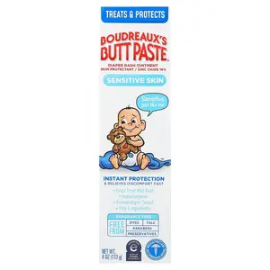 Boudreaux's Butt Paste Diaper Rash Ointment, Sensitive Skin, Fragrance Free, 4 oz (113 g)
