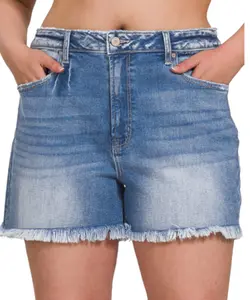 Mid Rise Raw Hem Shorts