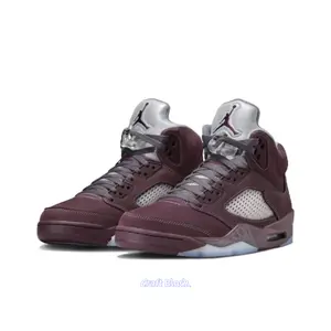 Burgundy Suede High-Top Retro Basketball Shoes with Light Graphite Silver Tongue and Translucent Icy Blue Outsole