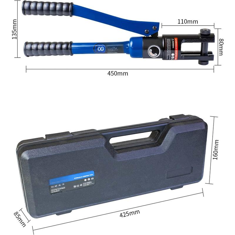 12 Ton Hydraulic Crimping Tool with 9 Standard  Dies, Crimps 8AWG to 4/0 AWG, Hardened Steel Construction with Oxidized Surface for Durability(Standard  8AWG to 4/0AWG)