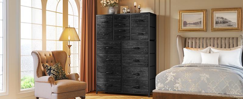 [Home Decor Refresh]RaybeeFurniture Tall Dresser with 12/13/16 Drawers, Large Capacity Storage Organizer with Wood Top & Metal Frame, Fabric Chest Organizer Unit with Fabric Bins, Modern Spacious Storage Tower for Bedroom, Closet, Living Room, Entryway