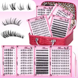 No Glue Needed Press On Lashes Set, 4 Styles Self-Adhesive Lash Cluster Kit, Manga/Flora/Sunflower/Butterfly Lash Clusters Kit, Ultra-Thin & Lightweight, Cluster Lashes, Easy Apply for Beginners (D Curl, No Residue, Long Lasting), Flora False Eyelashes