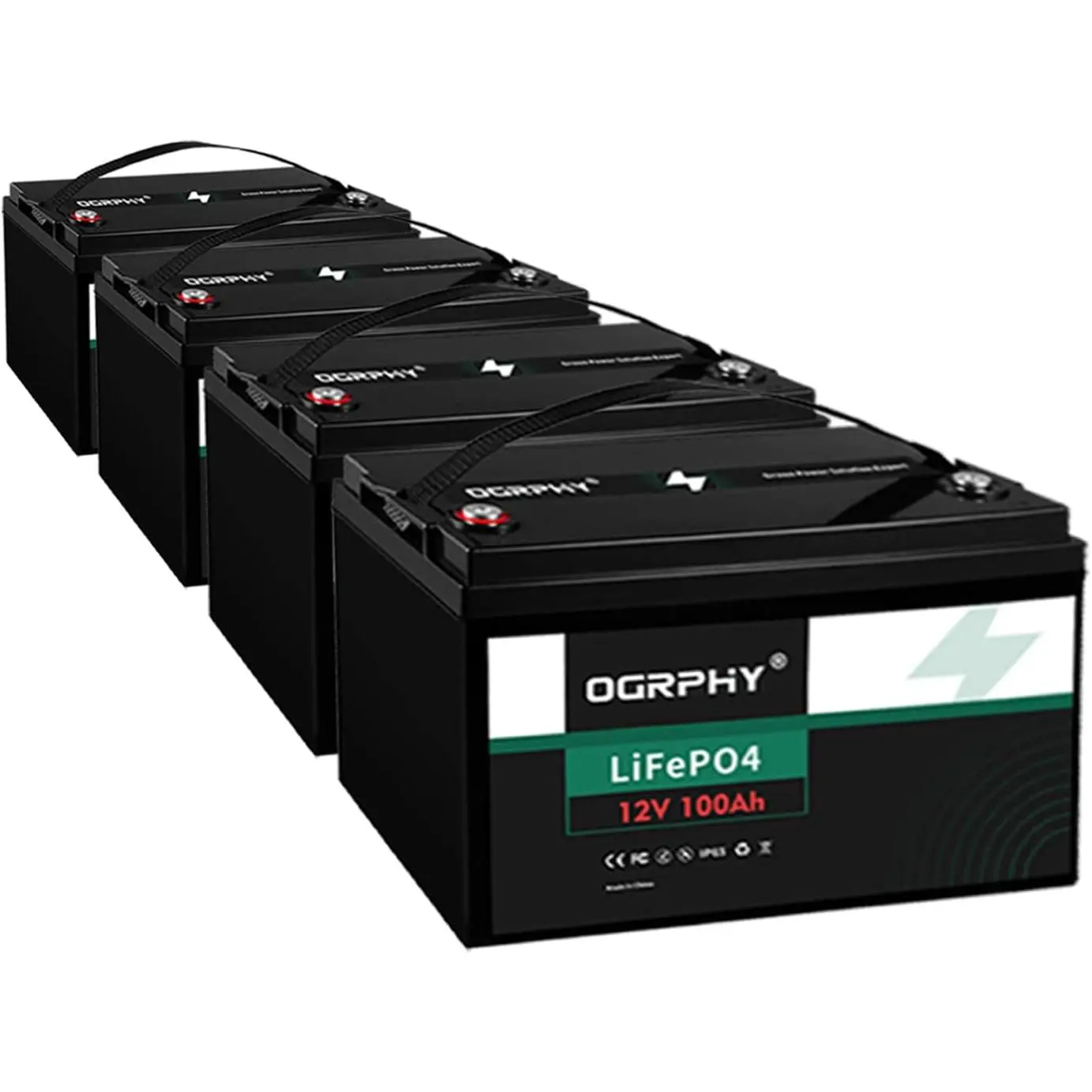 4 Pack 12V 100Ah LiFePO4 Battery, 1280Wh Grade A Cells Lithium Battery with 100A BMS, 5000+ Deep Cycles Battery for RV, Trolling Motor, Solar, Golf Cart, Marine and Off Grid Applications