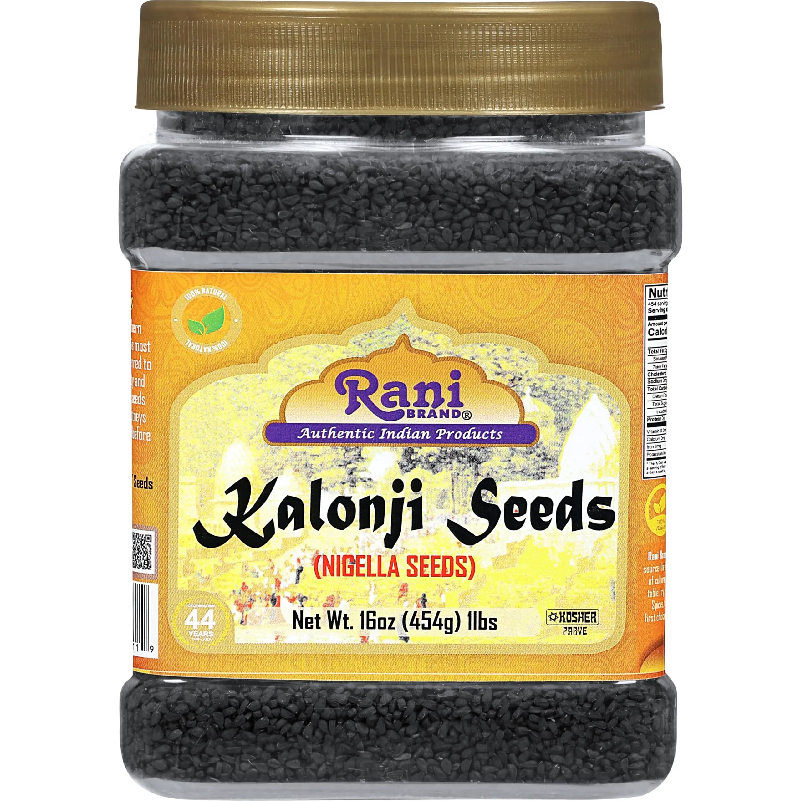 Rani Kalonji Seeds Whole (Black Seed, Nigella Sativa, Black Cumin) 16oz (1lb ) 454g PET Jar ~ All Natural | Gluten Friendly | NON-GMO | Kosher | Vegan