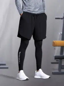 Men's couples 2-in-1 quick-drying sports trousers - moisture-wicking fitness running training trousers with pockets, tight fit for gym, hiking and beach (solid color), fitness clothing, breathable fabric, durable structure, Running Pants