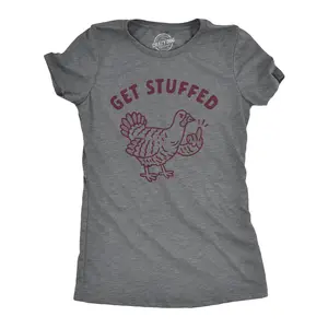 Womens Get Stuffed Turkey T Shirt Funny Thanksgiving Dinner Graphic Novelty Tee Funny Womens T Shirts Cute Vintage Fashion Casual Ladies T-Shirt Gift Thanksgiving Tops for Women Women's Novelty Tees Dark Grey
