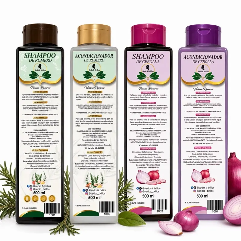 Marca: Seda & Brillos Shampoo + conditioner 500ml (Dúo) | rosemary | onion extract | Strong Hair , Soft & Shiny natural care