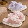 Women's winter indoor home thick-soled warm-padded decorative bow plush cotton slippers