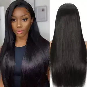 New European and American fashion natural wig, medium-length straight hair, front lace 13*4 wig full head set